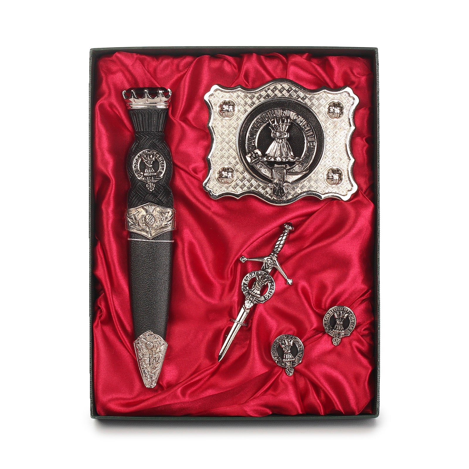 Cameron Clan Badge, Kilt Pin, Lapel Pin, Cufflinks, Keyring/Key Fob & Gift Set — Fine Pewter by Art Pewter — Made in Scotland (Shiny Finish) - Heritage Of Scotland - Gift Set
