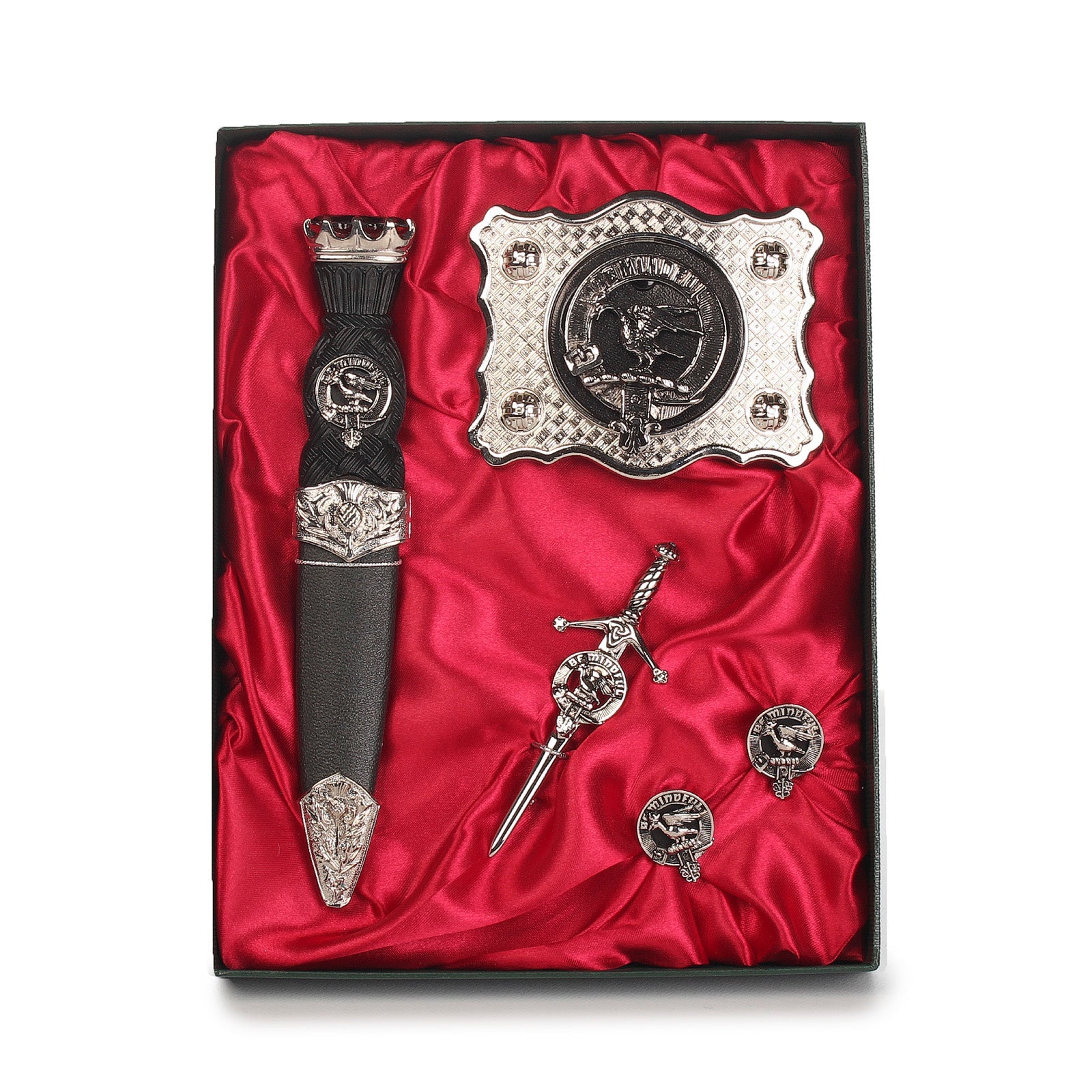 Campbell of Cawdor Clan Badge, Kilt Pin, Lapel Pin, Cufflinks, Keyring/Key Fob & Gift Set — Fine Pewter by Art Pewter — Made in Scotland (Shiny Finish) - Heritage Of Scotland - Gift Set