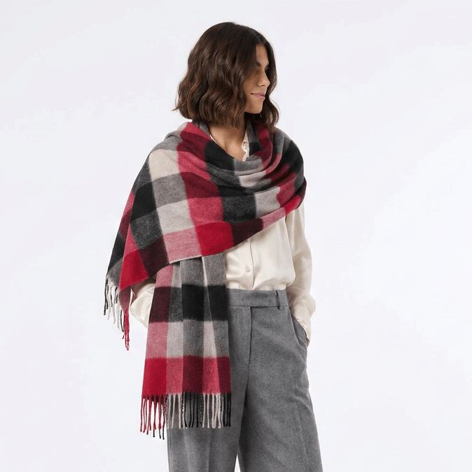 Cashmere Tartan Stole – Made In Scotland - Cubes Red by Sinclair Duncan - Heritage Of Scotland -