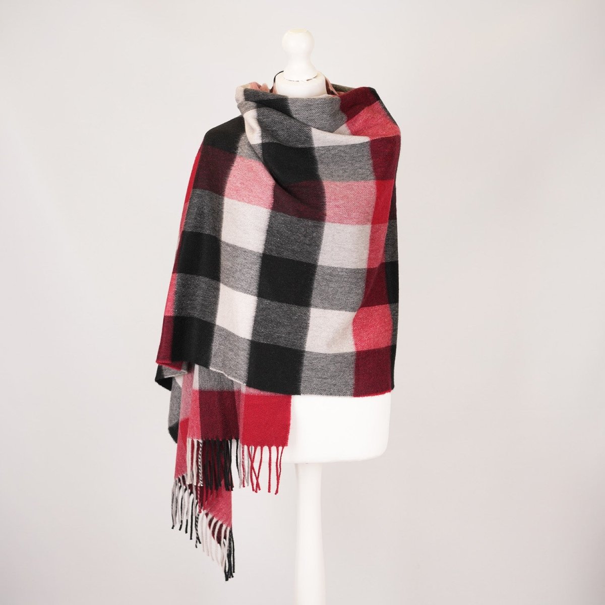 Cashmere Tartan Stole – Made In Scotland - Cubes Red by Sinclair Duncan - Heritage Of Scotland -