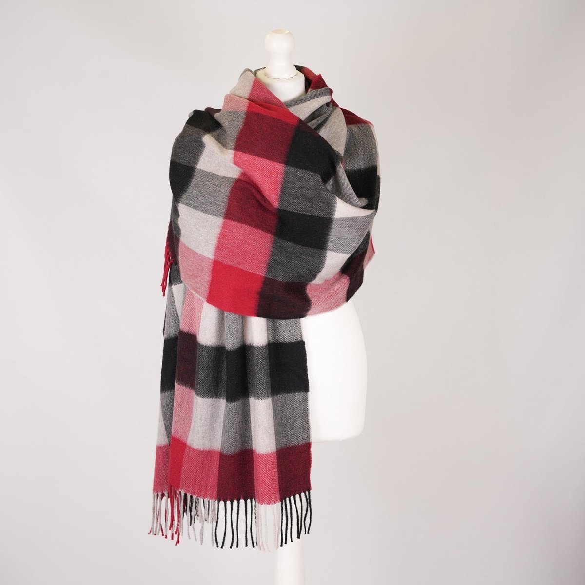 Cashmere Tartan Stole – Made In Scotland - Cubes Red by Sinclair Duncan - Heritage Of Scotland -