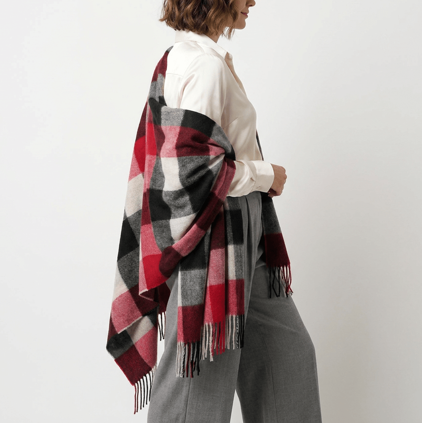 Cashmere Tartan Stole – Made In Scotland - Cubes Red by Sinclair Duncan - Heritage Of Scotland -