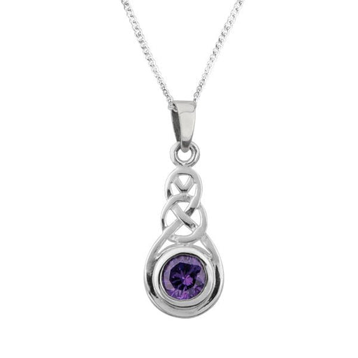 Celtic Sterling Silver Pendant With Small Amethyst Stone - Heritage Of Scotland - NA
