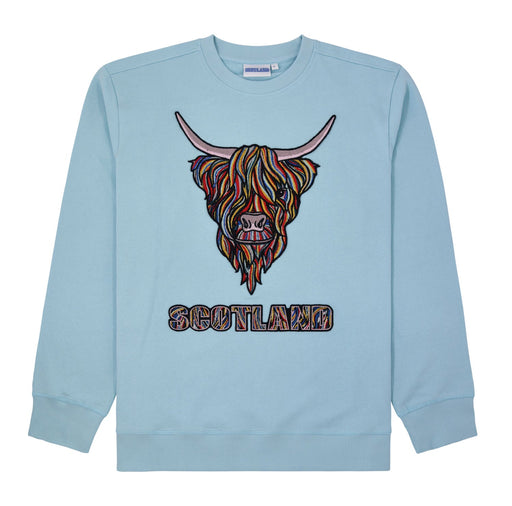 Colourful Highland Cow Embroidered Sweat - Heritage Of Scotland - AQUA