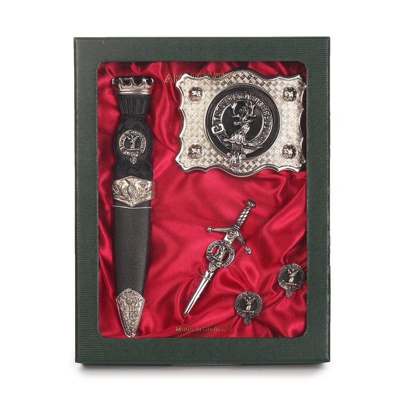 Crawford Clan Badge, Kilt Pin, Lapel Pin, Cufflinks, Keyring/Key Fob & Gift Set — Fine Pewter by Art Pewter — Made in Scotland (Shiny Finish) - Heritage Of Scotland - Gift Set