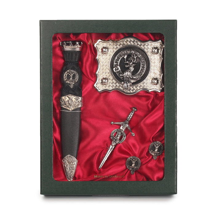 Crawford Clan Badge, Kilt Pin, Lapel Pin, Cufflinks, Keyring/Key Fob & Gift Set — Fine Pewter by Art Pewter — Made in Scotland (Shiny Finish) - Heritage Of Scotland - Gift Set