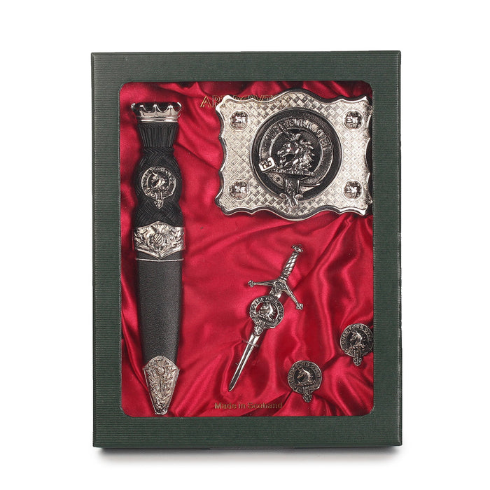 Cunningham Clan Badge, Kilt Pin, Lapel Pin, Cufflinks, Keyring/Key Fob & Gift Set — Fine Pewter by Art Pewter — Made in Scotland (Shiny Finish) - Heritage Of Scotland - Gift Set