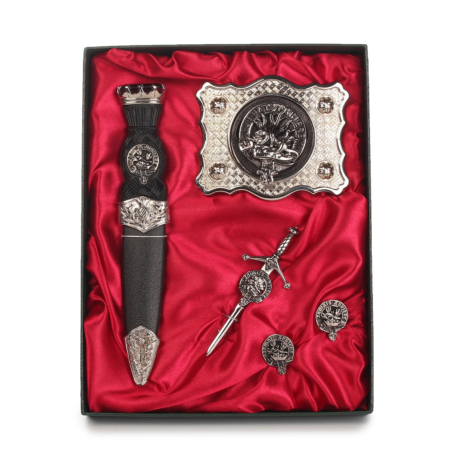 Douglas Clan Badge, Kilt Pin, Lapel Pin, Cufflinks, Keyring/Key Fob & Gift Set — Fine Pewter by Art Pewter — Made in Scotland (Shiny Finish) - Heritage Of Scotland - Gift Set