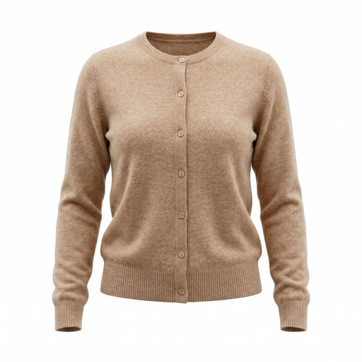 Dunedin Cashmere Woman's 100% Cashmere C Neck Cardigan - Beige - Heritage Of Scotland - XS