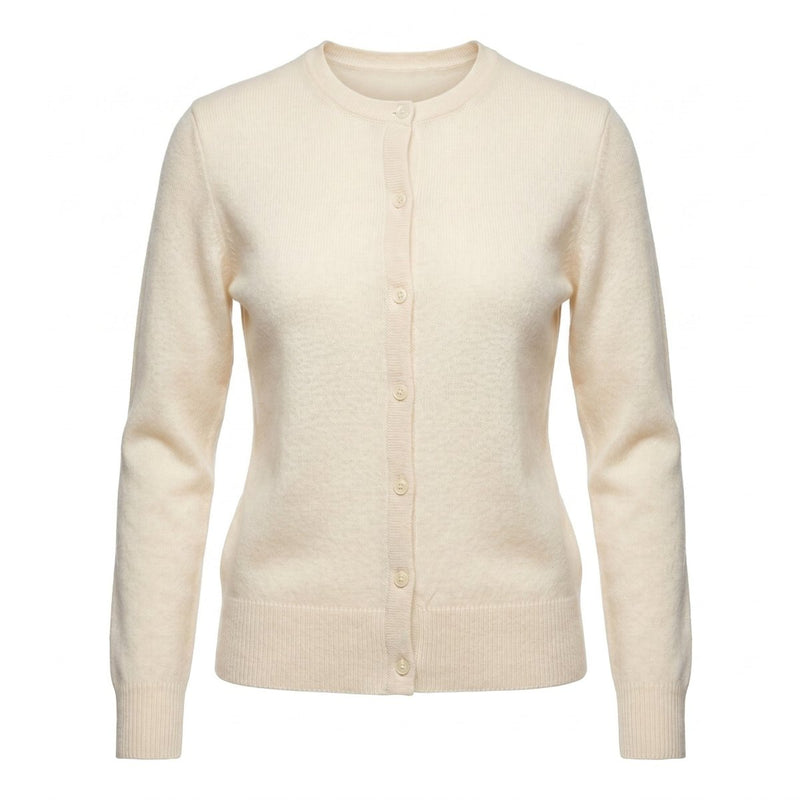 Dunedin Cashmere Woman's 100% Cashmere C Neck Cardigan - Cloud White - Heritage Of Scotland - XS