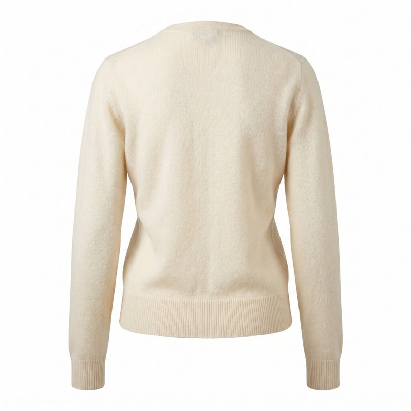Dunedin Cashmere Woman's 100% Cashmere C Neck Cardigan - Cloud White - Heritage Of Scotland - XS