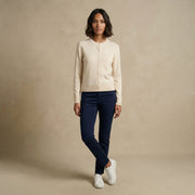 Dunedin Cashmere Woman's 100% Cashmere C Neck Cardigan - Cloud White - Heritage Of Scotland - XS