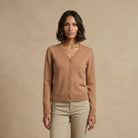 Dunedin Cashmere Woman's 100% Cashmere V Neck Cardigan - Camel - Heritage Of Scotland - XS