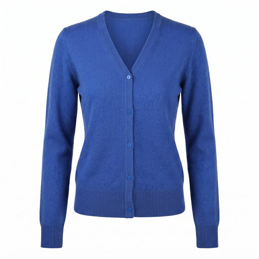 Dunedin Cashmere Woman's 100% Cashmere V Neck Cardigan - Cornflower - Heritage Of Scotland - XS