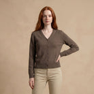 Dunedin Cashmere Woman's 100% Cashmere V Neck Cardigan - Olive - Heritage Of Scotland - XS