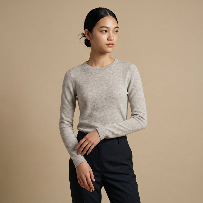 Dunedin Cashmere Women’s 100% Cashmere C - Neck Jumper – Oyster - Heritage Of Scotland - S