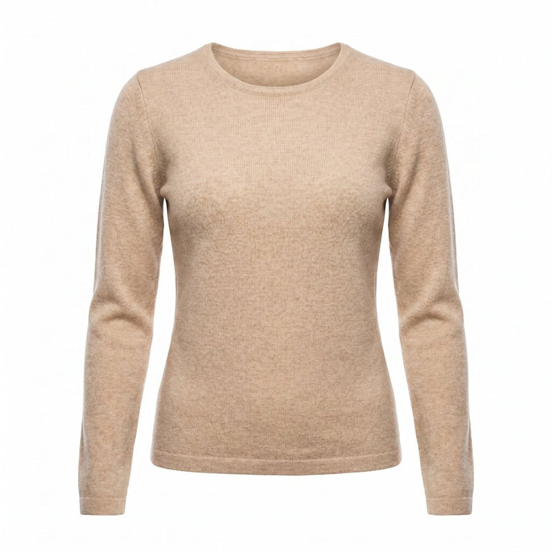 Dunedin Cashmere Women’s 100% Cashmere C - Neck Jumper – Sand Beige - Heritage Of Scotland - XS