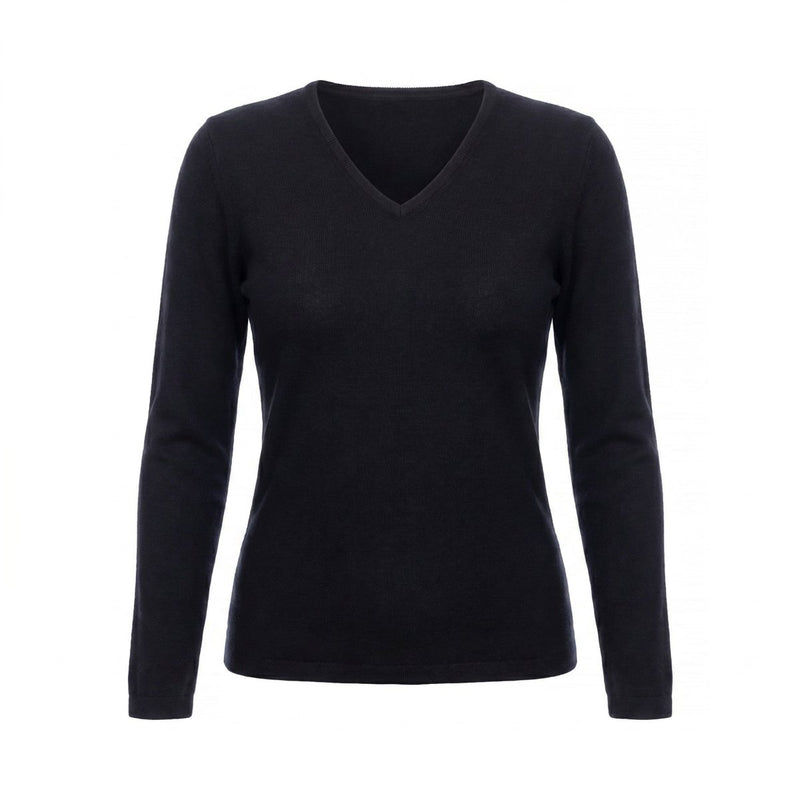 Dunedin Cashmere Women’s 100% Cashmere V - Neck Jumper – Black - Heritage Of Scotland - XS