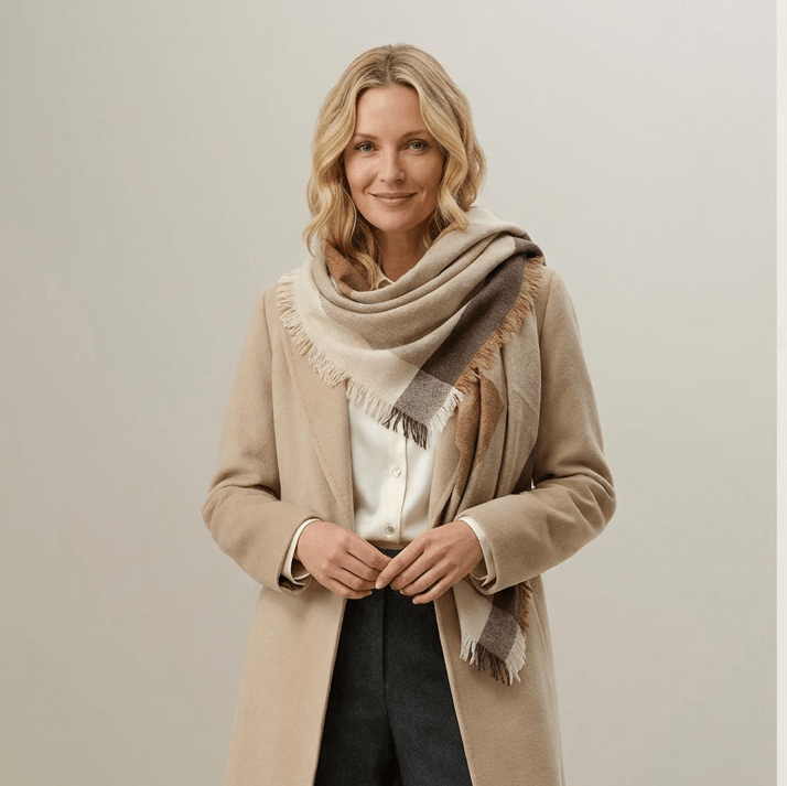 Earthy Block 100% Cashmere Square Scarf - NATURAL - Heritage Of Scotland -