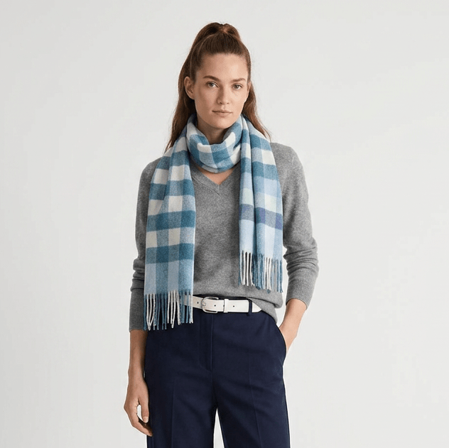 Edinburgh 100% Cashmere Scarf – Soft Warm Luxury Scarf - GIANT CHEQUER - PACIFIC WHITE - Heritage Of Scotland -
