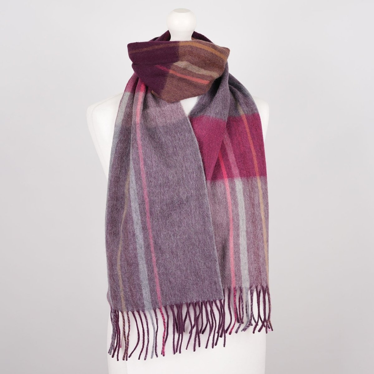 Edinburgh 100% Lambswool Scarf Barcode Check - Wineberry - Heritage Of Scotland -