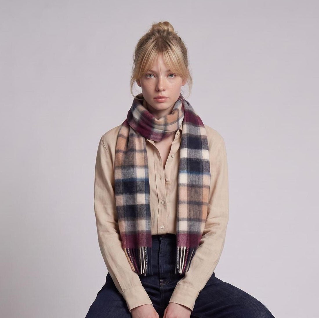 Edinburgh 100% Lambswool Scarf – Premium Soft Wool Wrap - Artillery Check Navy and Camo - Heritage Of Scotland -