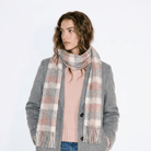 Edinburgh 100% Lambswool Scarf – Premium Soft Wool Wrap - Big Check Muted White and Pink - Heritage Of Scotland -