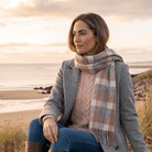 Edinburgh 100% Lambswool Scarf – Premium Soft Wool Wrap - Big Check Muted White and Pink - Heritage Of Scotland -