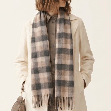 Edinburgh 100% Lambswool Scarf – Premium Soft Wool Wrap - Big Check Natural Brown - Heritage Of Scotland -