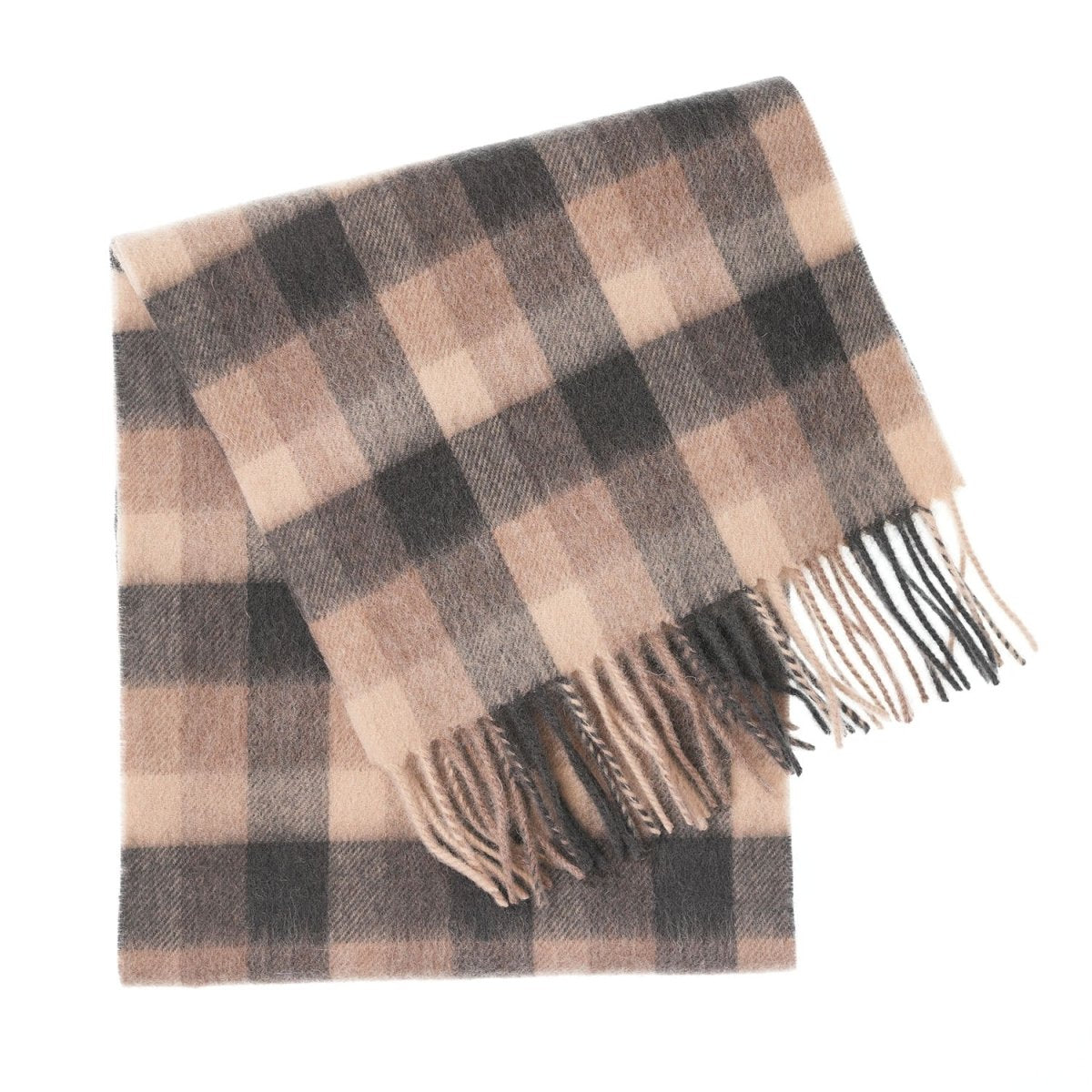 Edinburgh 100% Lambswool Scarf – Premium Soft Wool Wrap - Big Check Natural Brown - Heritage Of Scotland -