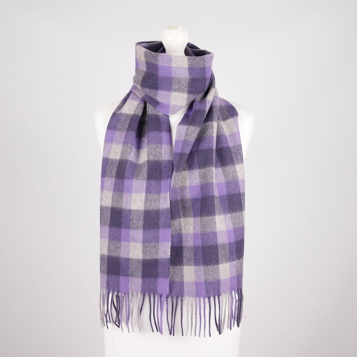 Edinburgh 100% Lambswool Scarf – Premium Soft Wool Wrap - Big Check Purple and Oyster - Heritage Of Scotland -