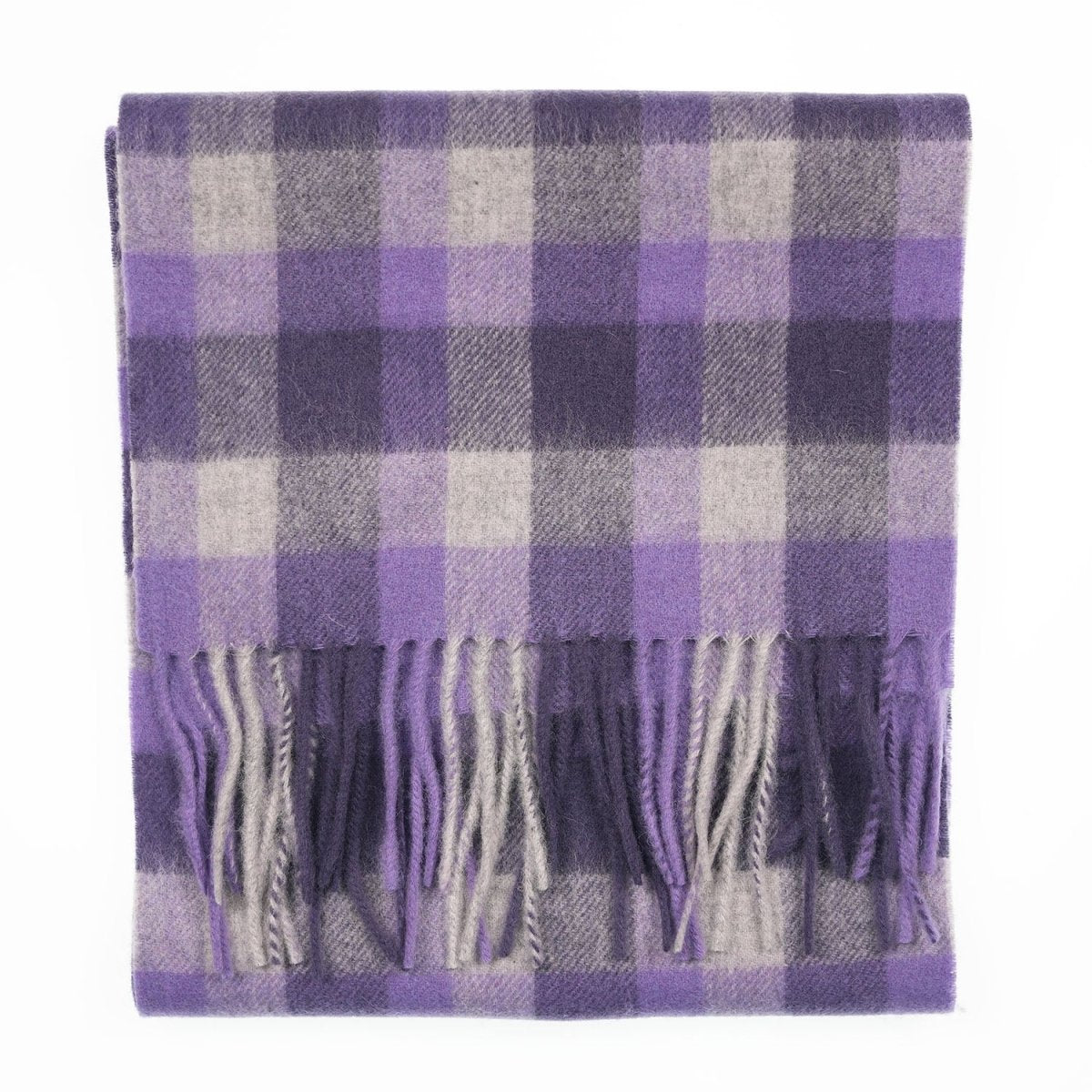 Edinburgh 100% Lambswool Scarf – Premium Soft Wool Wrap - Big Check Purple and Oyster - Heritage Of Scotland -