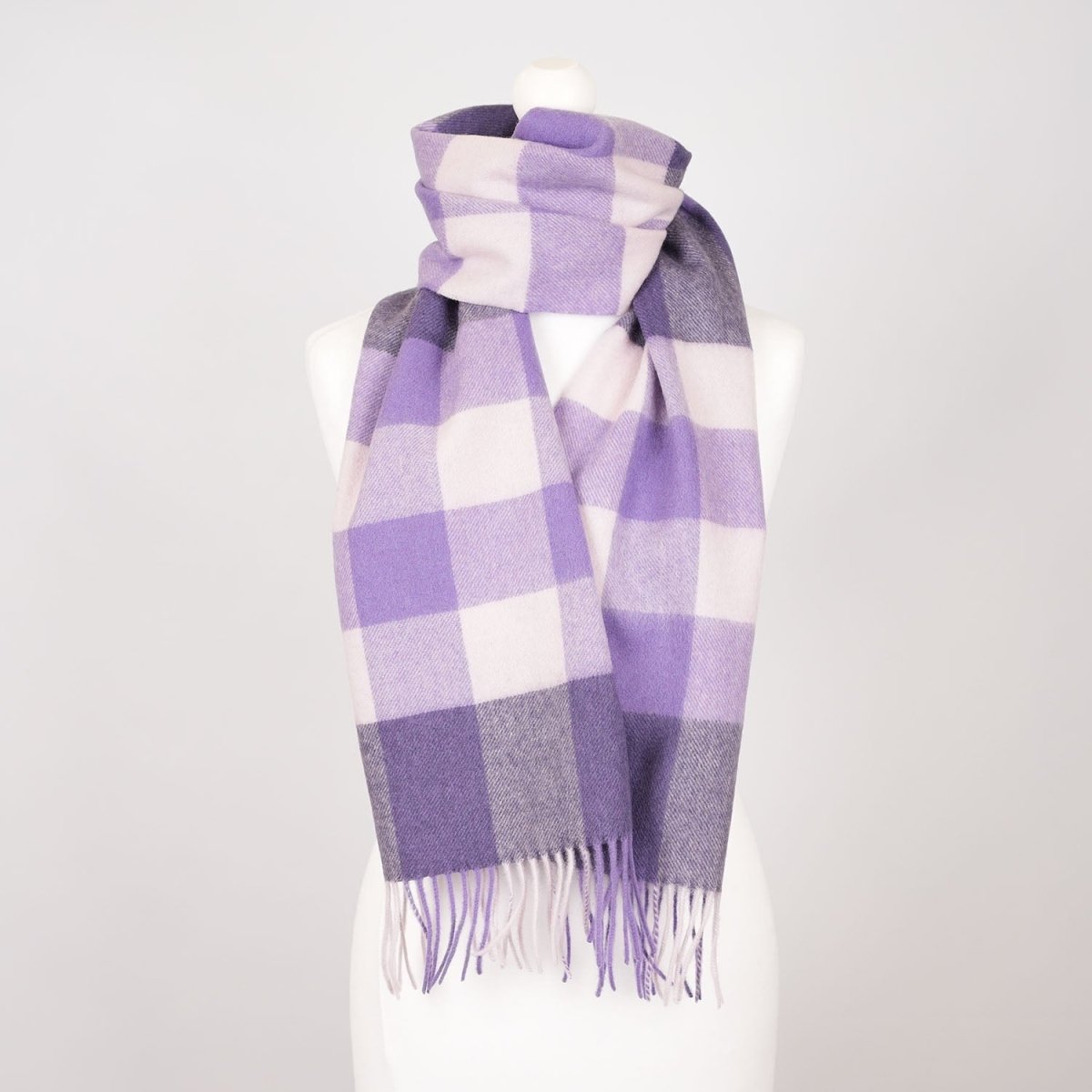 Edinburgh 100% Lambswool Scarf – Premium Soft Wool Wrap - Bursted Check Lavender - Heritage Of Scotland -