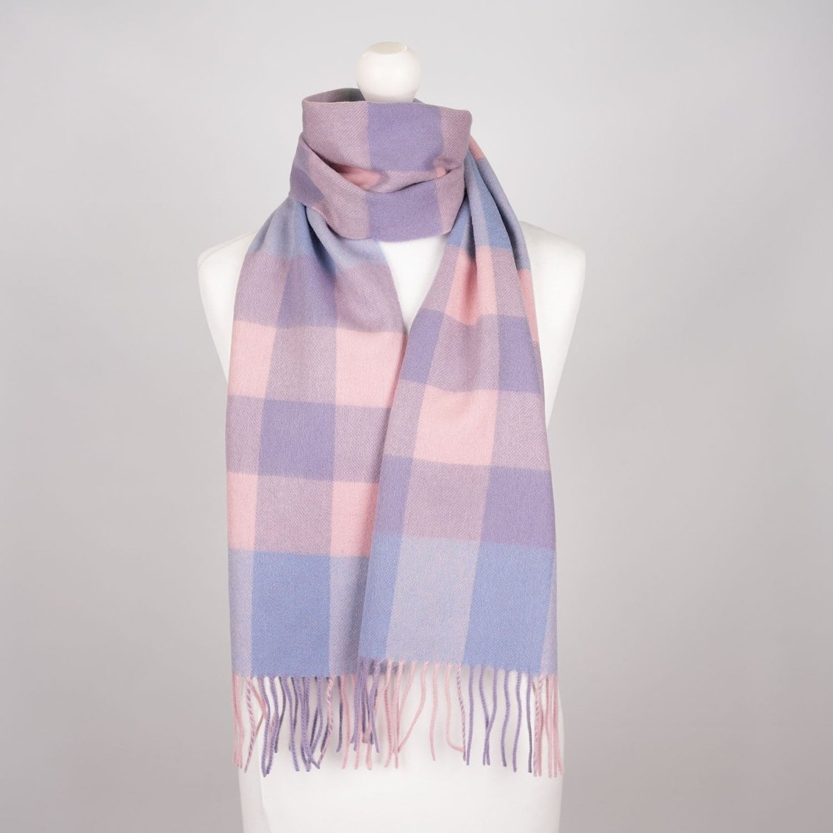 Edinburgh 100% Lambswool Scarf – Premium Soft Wool Wrap - Bursted Check Lavender and Pink - Heritage Of Scotland -