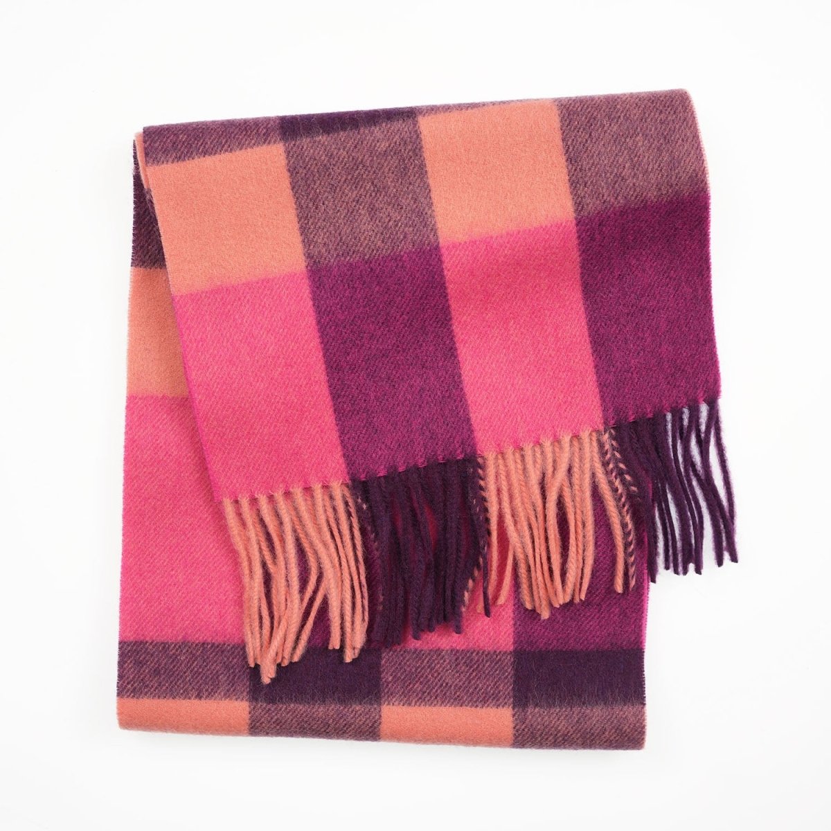 Edinburgh 100% Lambswool Scarf – Premium Soft Wool Wrap - Bursted Check Orange and Pink - Heritage Of Scotland -