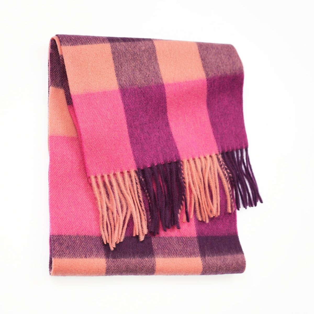 Edinburgh 100% Lambswool Scarf – Premium Soft Wool Wrap - Bursted Check Orange and Pink - Heritage Of Scotland -