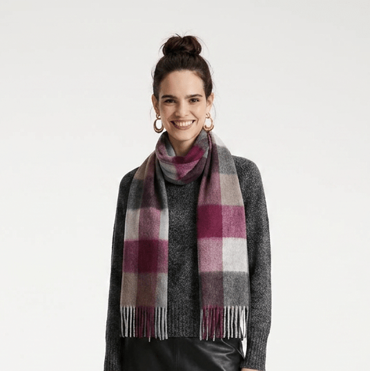 Edinburgh 100% Lambswool Scarf – Premium Soft Wool Wrap - Checkers - Burgundy - Heritage Of Scotland -