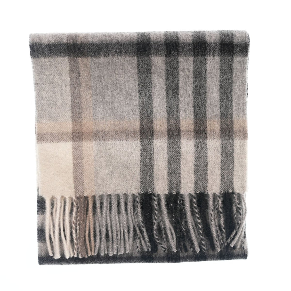 Edinburgh 100% Lambswool Scarf – Premium Soft Wool Wrap - Chequer Grey Light Yellow - Heritage Of Scotland -