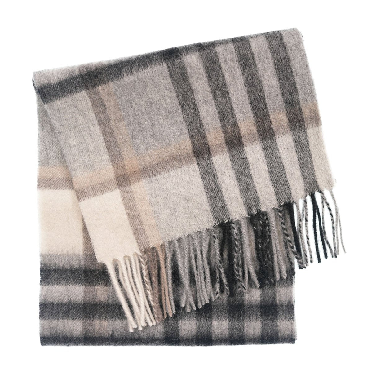 Edinburgh 100% Lambswool Scarf – Premium Soft Wool Wrap - Chequer Grey Light Yellow - Heritage Of Scotland -