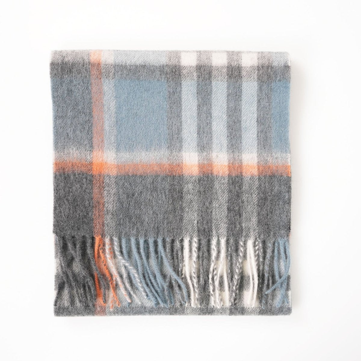 Edinburgh 100% Lambswool Scarf – Premium Soft Wool Wrap - Chequer Orange Grey Blue - Heritage Of Scotland -