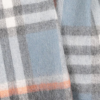 Edinburgh 100% Lambswool Scarf – Premium Soft Wool Wrap - Chequer Orange Grey Blue - Heritage Of Scotland -