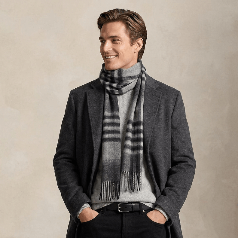 Edinburgh 100% Lambswool Scarf – Premium Soft Wool Wrap - Chequer Tartan Dark Grey - Heritage Of Scotland -