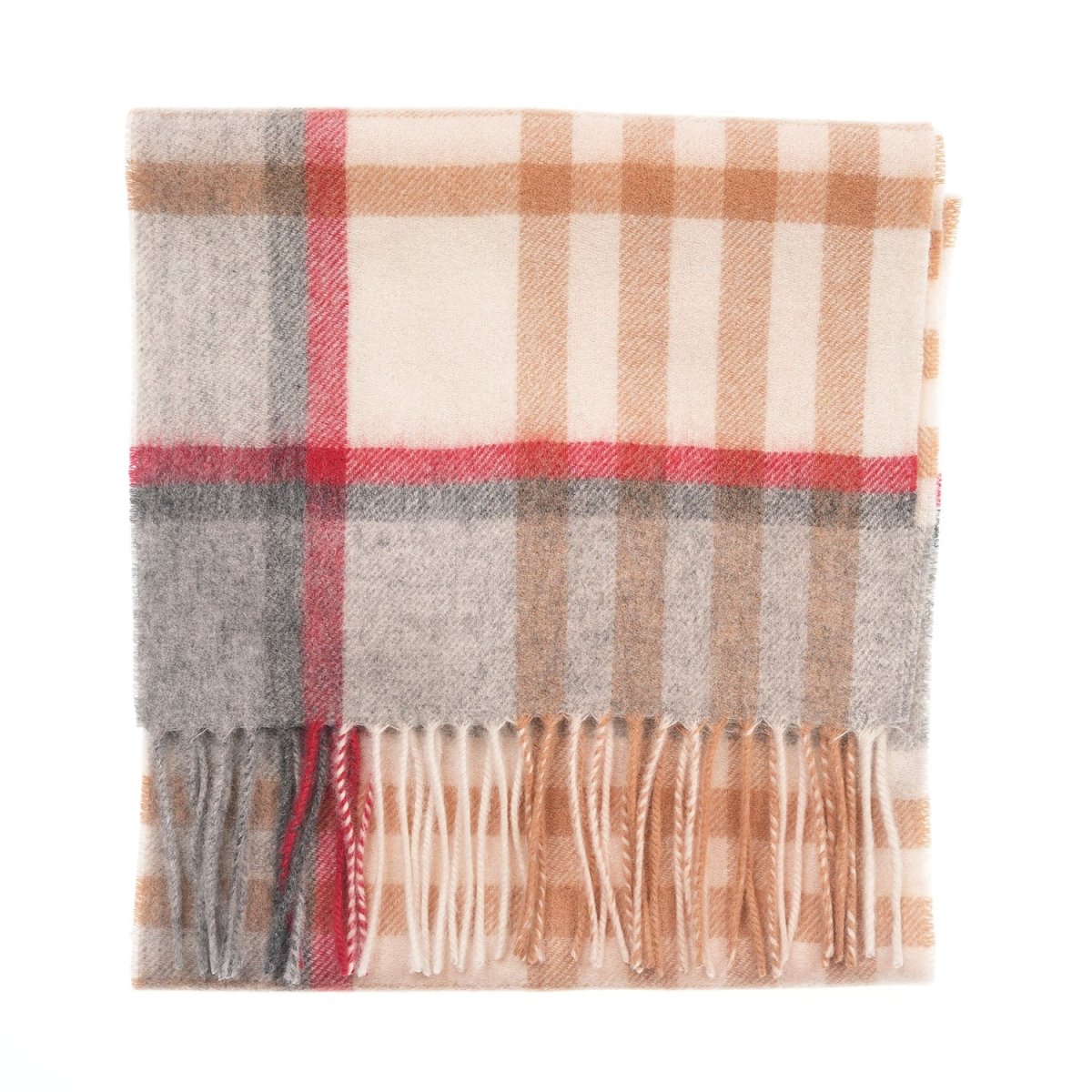 Edinburgh 100% Lambswool Scarf – Premium Soft Wool Wrap - Chequer Tartan Light Camel and Grey - Heritage Of Scotland -