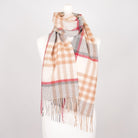 Edinburgh 100% Lambswool Scarf – Premium Soft Wool Wrap - Chequer Tartan Light Camel and Grey - Heritage Of Scotland -
