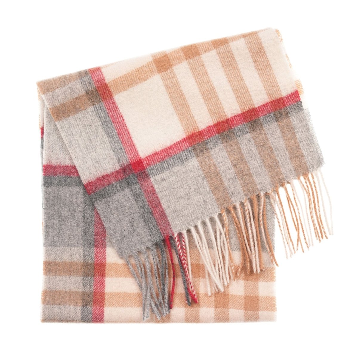 Edinburgh 100% Lambswool Scarf – Premium Soft Wool Wrap - Chequer Tartan Light Camel and Grey - Heritage Of Scotland -