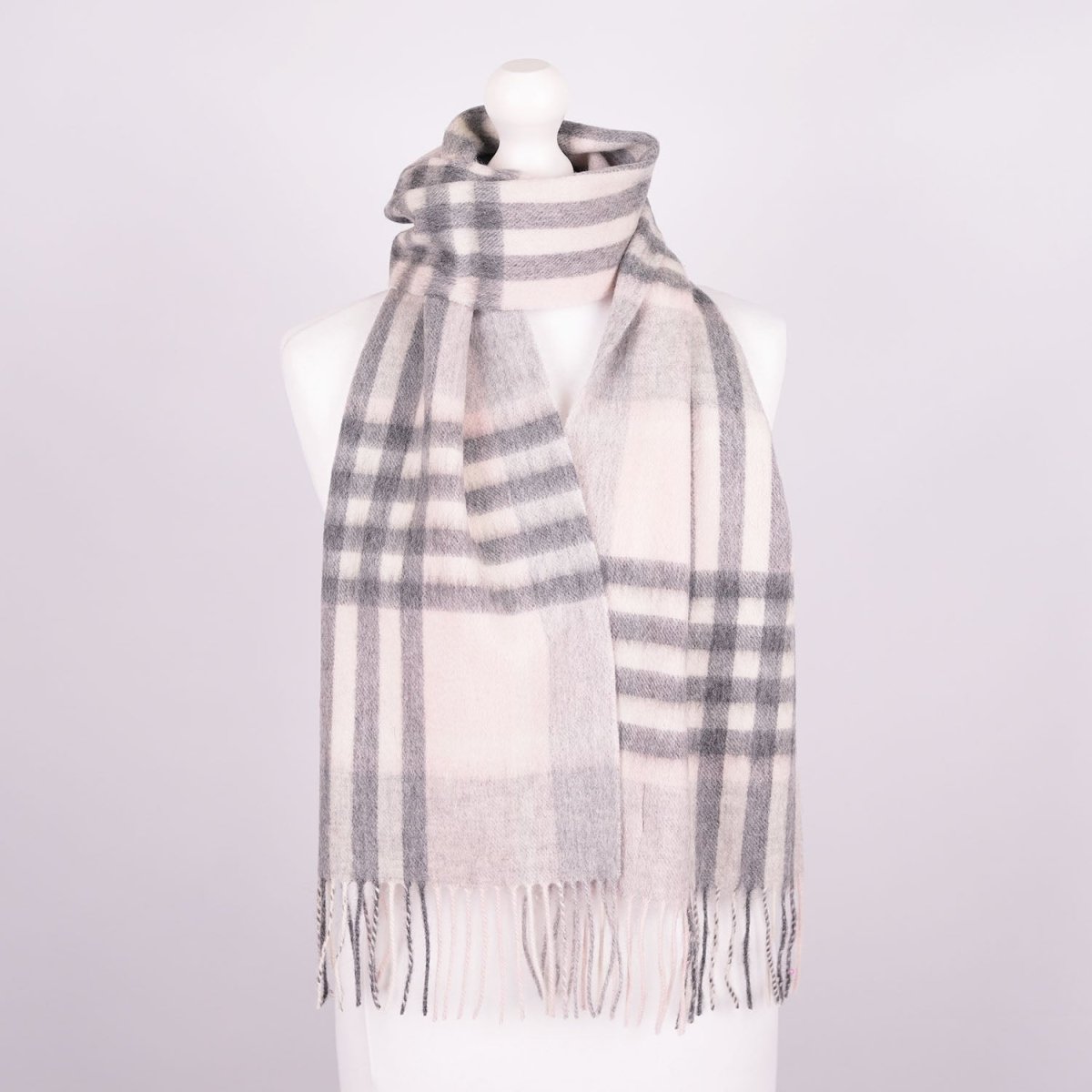 Edinburgh 100% Lambswool Scarf – Premium Soft Wool Wrap - Chequer Tartan Light Pink And Grey - Heritage Of Scotland -
