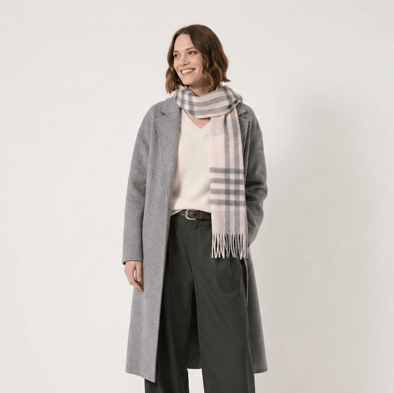 Edinburgh 100% Lambswool Scarf – Premium Soft Wool Wrap - Chequer Tartan Light Pink And Grey - Heritage Of Scotland -
