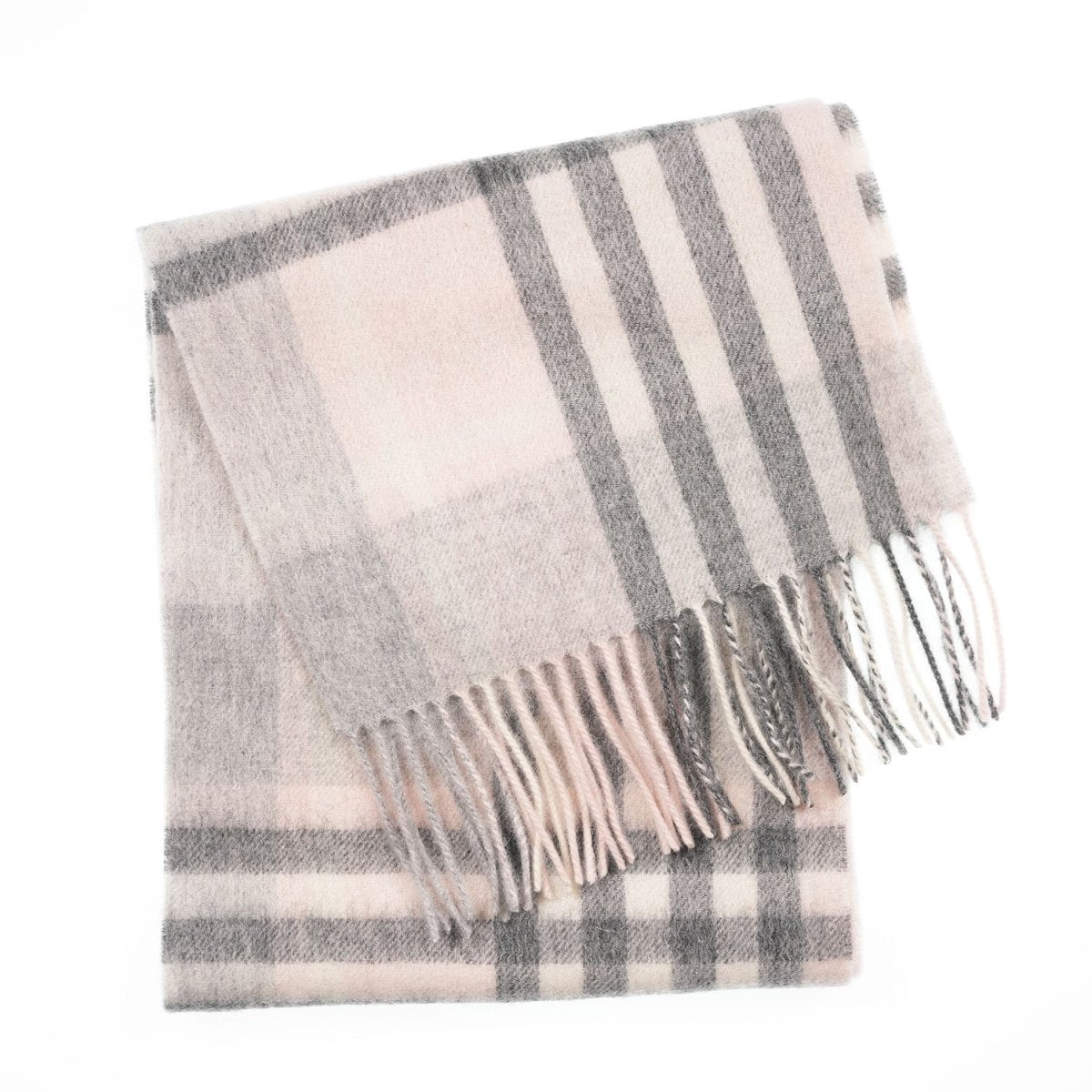 Edinburgh 100% Lambswool Scarf – Premium Soft Wool Wrap - Chequer Tartan Light Pink And Grey - Heritage Of Scotland -