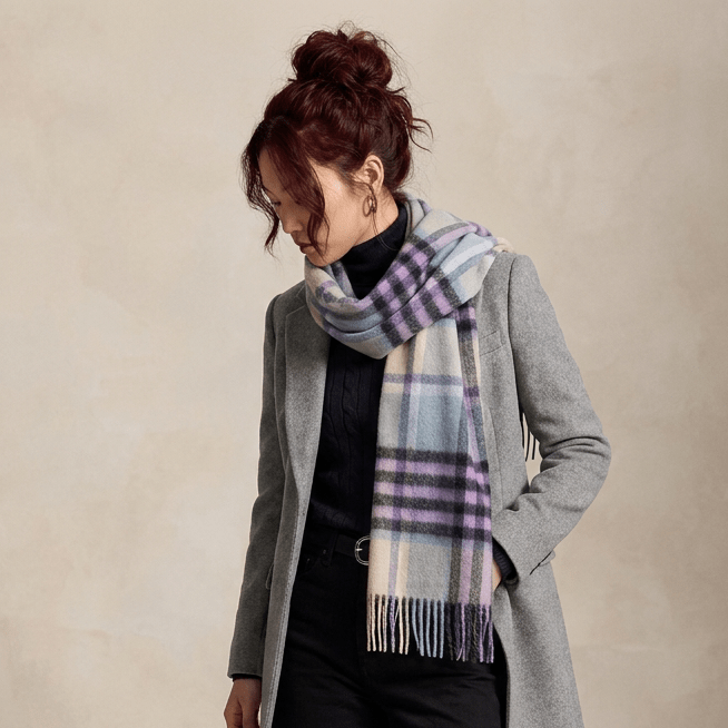Edinburgh 100% Lambswool Scarf – Premium Soft Wool Wrap - Chequer Tartan Purple - Heritage Of Scotland -