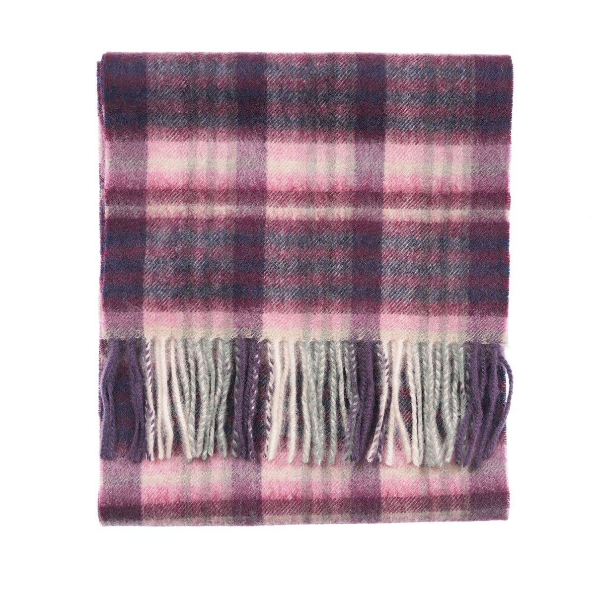 Edinburgh 100% Lambswool Scarf – Premium Soft Wool Wrap - Cluster Gingham Astral - Berry - Heritage Of Scotland -